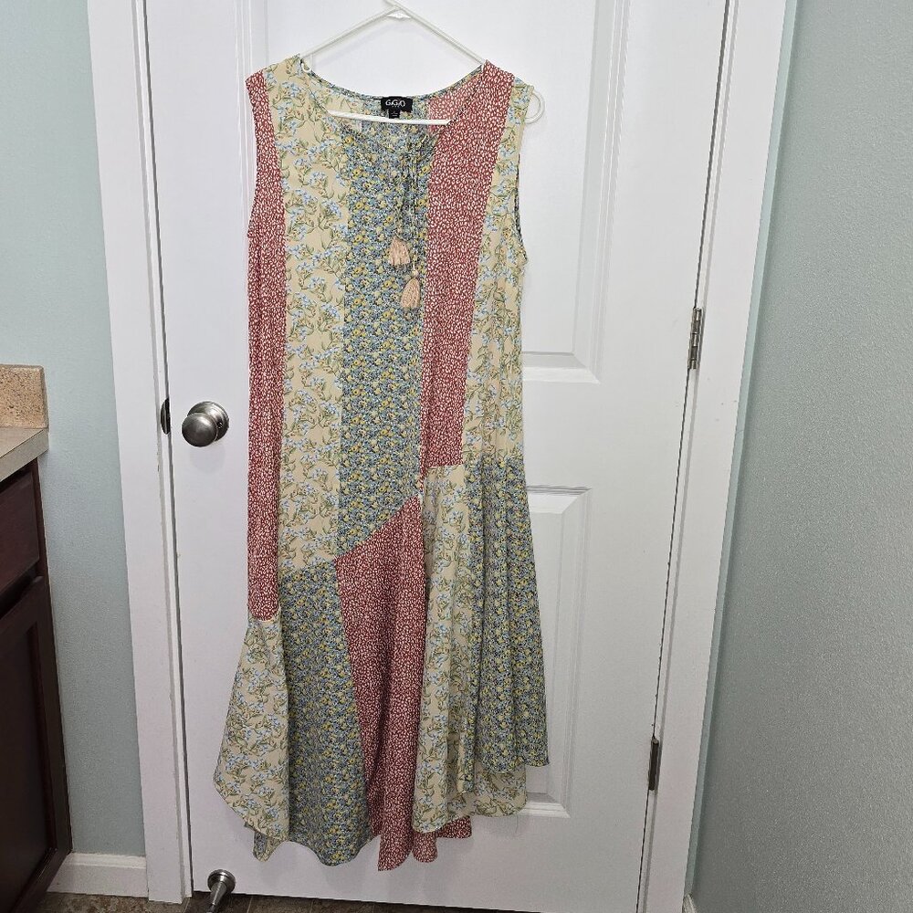 Yellow and Green Sleeveless Crew Neck Sundress